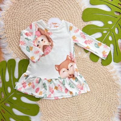 Vestido Manga Longa Leoa e Raposinha - Areia